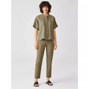 Eileen Fisher Cotton Hemp Tapered Pants in Tarragon Green Size 16 Ankle Pocketa